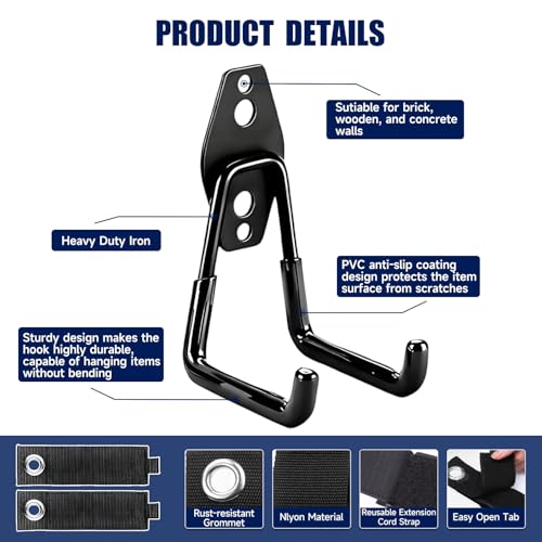 12 Pack Garage Hooks Heavy Duty, Iron Garage Storage Hooks with Anti-Slip Coating, Utility Wall Mount Hangers for Garden and Power Tools, Ladders, Bikes, Hoses and Bulky Items - size: 12 Pack Hooks