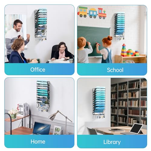 11 Tier Wall File Organizer - Hanging File Organizer with 5 Hooks, Mail Holder Wall Mounted for Papers, Folders, Magazines, Bills, Office&School Organization, Black - size: 11 Tier-Black