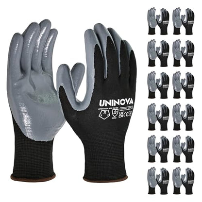 13 Gauge Smooth Nitrile Coated Work Gloves, Lightweight Safety Utility Gloves, Non-Slip Abrasion-Resistant for Assembly, Inspection, Warehouse, DIY & General Handling, 12 Pairs, Large - color: 12 Pairs/Black