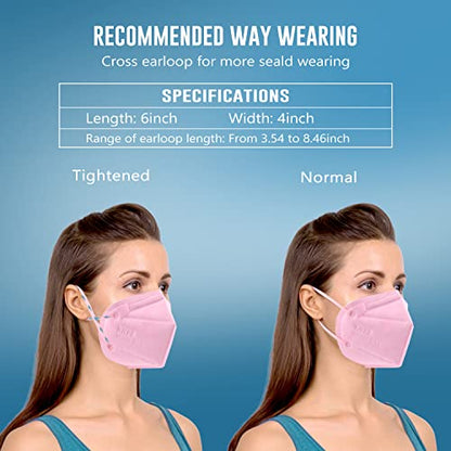 WWDOLL KN95 Face Mask 50 Pack, 5-Layers Breathable KN95 Masks, Pink - color: Pink