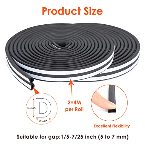 52.5 Feet Long Weather Stripping Seal Strip for Doors/Windows, Self-Adhesive Backing Seals Large Gap Seal Strip by YOUSHARES (52.5 Ft/16m, Black) - color: 16m/52.5ft Black