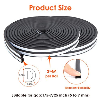 52.5 Feet Long Weather Stripping Seal Strip for Doors/Windows, Self-Adhesive Backing Seals Large Gap Seal Strip by YOUSHARES (52.5 Ft/16m, Black) - color: 16m/52.5ft Black