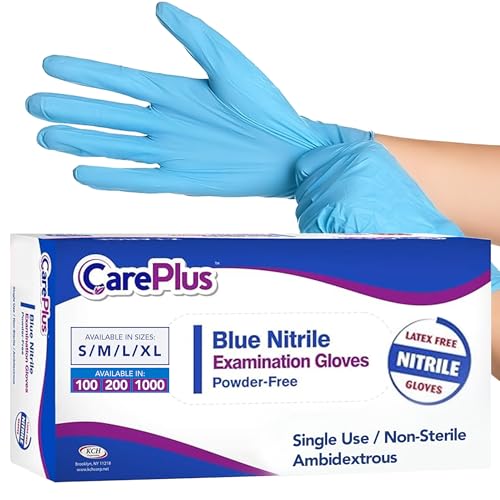 CARE PLUS Nitrile Gloves for Medical Use - Powder & Latex-Free - Black/Blue - S, M, L, XL - 100, 200, 1000 - color: Blue, size: X-Large