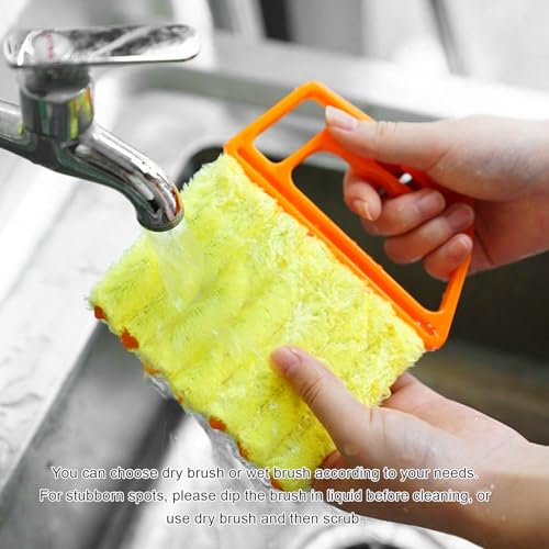 2 PCS Blind Cleaner Duster Tool, 7 Finger Handheld Duster Window Shutters Dusting Cleaner Brush, Washable Mini Blinds Dust Cleaning Tools for Car Air Conditioner Vent (Orange+Yellow) - color: Orange+yellow