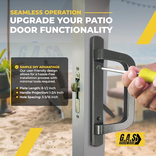 8.5" PGT Sliding Patio Glass Door Complete Handle Kit Set Replacement | Mortise Lock, Keepers, Screws, Latch Lever - 3-15/16" Hole Spacing - Fix and Repair Door Hardware - Bronze - color: Bronze