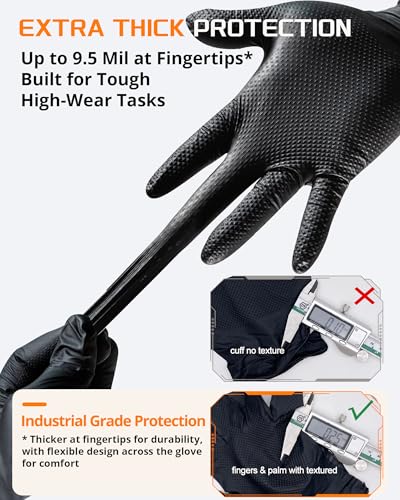NITROSHIELD 9mil Heavy Duty Disposable Nitrile Gloves, Black XLarge 80Pcs -Chemical Resistant, Latex Powder Free Rubber Gloves Diamond Texture for Automotive, Mechanics, Cooking,BBQ, Industrial Use - color: Black-80, size: X-Large