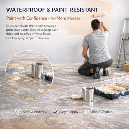 18 Pack Plastic Drop Cloths for Painting, 9 x 12 FT Clear Painters Plastic Sheeting, Disposable Drop Cloth for Floor, Furniture, Couch & Carpet Protection - color: 18 - Pack