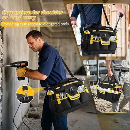 15-Inch Tool Organizer Bag with Hard Base, Heavy Duty Tool Box for Men, Tactical Electrical Work Bag for Electrician, Craftsman, Black