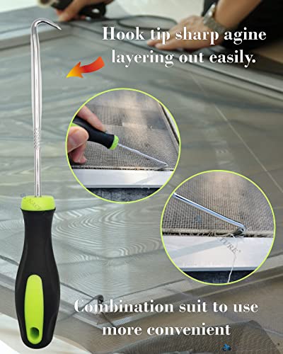 Screen Door Tool Kit - Screen Installer Clips with Screen Spline(32 ft) and Screen Rolling Tool and Removal Door Hook Screen Repair of Kit Mechanic Tools Set for Installing Window (5 in 1-20 Clips) - size: 5 In 1 - 20 Clips