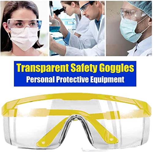 5 PACKS Safety Glasses Goggles, Men Women Clear Anti-fog UV400 Protection Eyeglasses Adjustable Temples ANSI Z87 Eyewear Protection Anti-Scratch Eye Shields for Industrial Work - color: Blue &Yellow