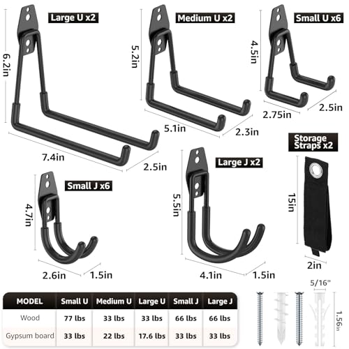 20 Pack Garage Hooks, Heavy Duty Steel Wall Mount Utility Hangers with Anti-Slip Coating for Hanging Bikes, Ladders, Power Tools, and Garden Equipment - color: 20 Pack Black