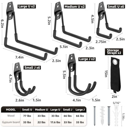 20 Pack Garage Hooks, Heavy Duty Steel Wall Mount Utility Hangers with Anti-Slip Coating for Hanging Bikes, Ladders, Power Tools, and Garden Equipment - color: 20 Pack Black