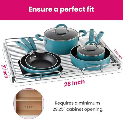 HOLDN’ STORAGE Pull Out Cabinet Organizer, Heavy Duty Caddy w/Lifetime Limited Warranty - 28”W x 21”D - Requires At Least 29-1/4” Cabinet Opening, Steel Metal Cabinet Drawers Slide Out, Chrome - size: 28"W x 21"D