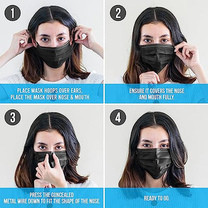 SereneLife 50 Count Disposable Face Masks | Breathable 3-Ply Layers | Made from Non-Woven Fabric | Comfortable Earloops | Daily Use & Personal Care | Easy to Use & Disposable | For Adults (Black) - size: 50 Count (Pack of 1)