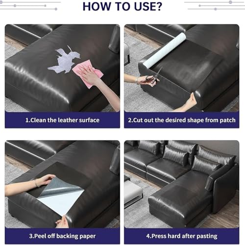 Leather Repair Patch 24x54 Inch, Self Adhesive Leather Repair Tape, Large Vinyl Repair Kit for Sofa Couch Furniture Car Seats, Strong Adhesion Waterproof Scratch Resistant Easy Cut (Black) - color: Black