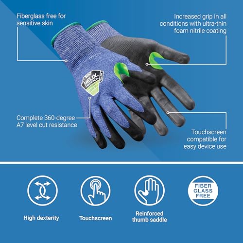 HexArmor Safety Gloves | Foam Nitrile | Full A7-Level Cut Resistance | Fiberglass-Free | Touchscreen Compatible | Helix 3026 - size: Small