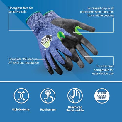 HexArmor Safety Gloves | Foam Nitrile | Full A7-Level Cut Resistance | Fiberglass-Free | Touchscreen Compatible | Helix 3026 - size: Medium