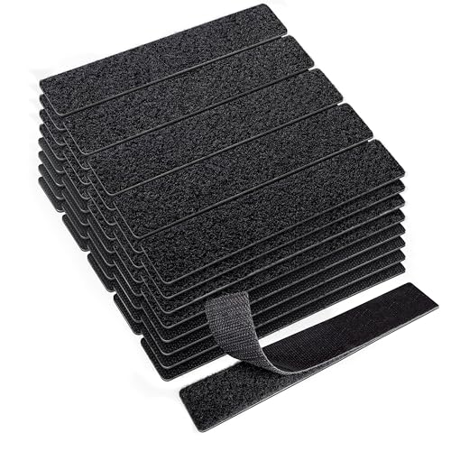 KING MOUNTAIN 1x6 Inch Hook and Loop Strips, 20 Sets Nylon Self Adhesive Tape, Double Sided Strong Back Adhesive Tape and Dots for Office, Home and Crafting, Heavy Duty, Black - size: 1*6in, style: Black Tape