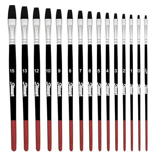 Sdanart Flat Paint Brushes,15 PCS Different Sizes Flat Paint Brush Set for Watercolor Acrylic Gouache Oil Ink and Face Body Painting,Professional Art Paintbrush for Artists and Beginners