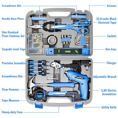 CARTMAN 149 Piece Tool Set General Household Hand Tool Kit with Cordless Screwdriver Blue - style: 149 PC
