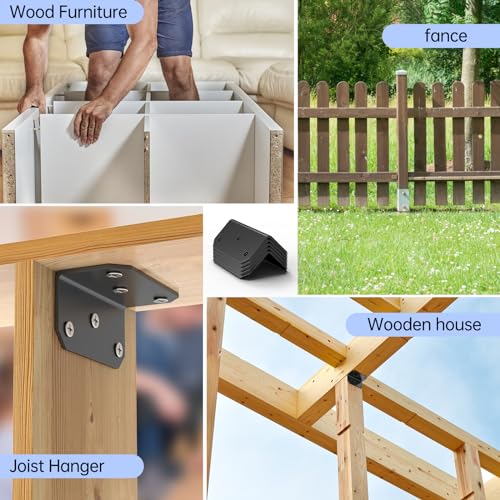 Yuleimy 4 Inch Wide L Brackets Corner Mount, 90° Angle Iron with Holes, 2x4 Galvanized Corner Brace, Gusset Angle Bracket for Wood Fence, Deck Post, Shelves, Beams, Beds, Black (4 PCS) - size: 4PCS Black