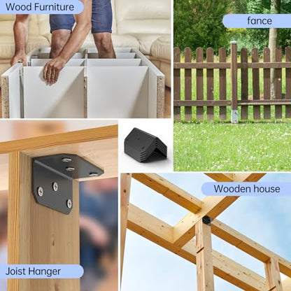 Yuleimy 4 Inch Wide L Brackets Corner Mount, 90° Angle Iron with Holes, 2x4 Galvanized Corner Brace, Gusset Angle Bracket for Wood Fence, Deck Post, Shelves, Beams, Beds, Black (4 PCS) - size: 4PCS Black