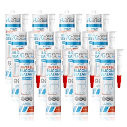 Adhesive Guru All Purpose Clear Silicone Sealant Waterproof (12 x 10.15 fl.oz.), 100% Silicone Caulk, Weatherproof & Flexible Adhesive Sealant for Indoor and Outdoor Use, Transparent -12 Pack - size: 12 Pack