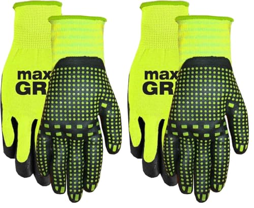 Midwest Gloves & Gear 94HVG-SM MAX Grip Glove, HI VIS Yellow - size: Medium (Pack of 2)