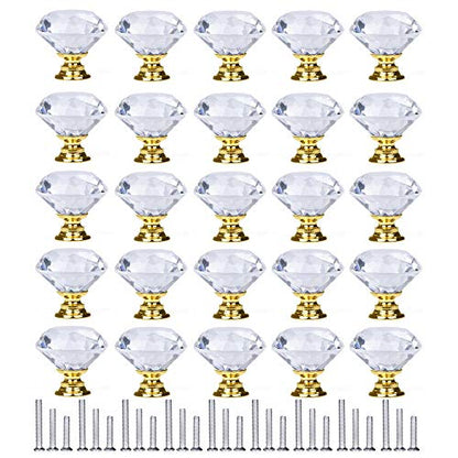 YourGift 25 Pack Drawer Knobs Diamond Shaped Crystal Glass 30mm Cabinet Knobs Pull Handles (30 mm, 25 Pack, Gold) - color: Gold, size: 30 mm, 25 Pack