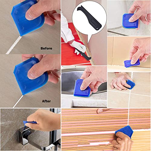 Silicone Caulking Tool 11 PCS,5 in 1 Stainless Steelhead Caulk Finishing Tool for Kitchen Frame Seal Bathroom Window Sink Joint Tile (Transparent) - color: Transparente