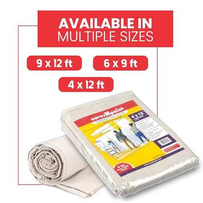 Canvas Drop Cloth by coverNpaint 4x12 (1.22X3.65 M Cut Size) Pack of 1 Reusable Paint Drop Cloth, 100% Cotton, All Purpose Painters Canvas Drop Cloth, Cover for Painter Furniture & Floor Protection