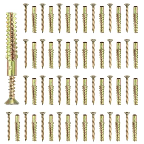 PATIKIL 30 Pcs Drywall Hollow Wall Anchors with Screws 0.24 x 2.36, Steel Dry Wall Anchors Kit for Wooden Concrete Plaster Hinge Hole Repair, Brass (8 x 60mm) - size: 8 x 60mm