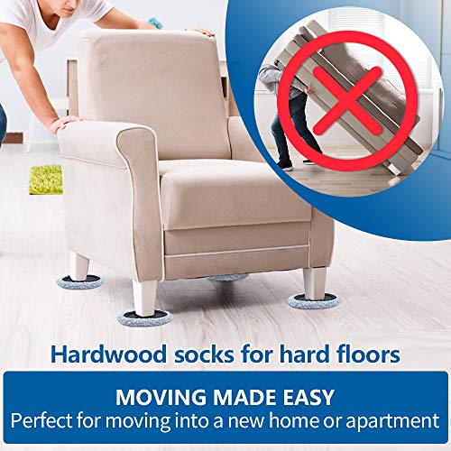 Furniture Sliders, Multi-Surface 2-in-1 Reusable Sliders for Carpet & Hardwood Floors, 8 Pack 3 1/2" Moving Pads and 8 Hardwood Socks, Protect Floors and Easy to Move Your Furniture - size: 8+8 Pack 3.5inch (Grey)