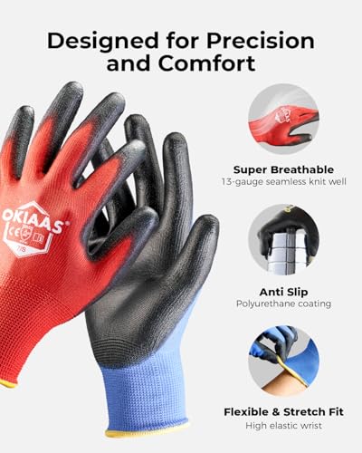 OKIAAS Men's Ultra-Thin and Lightweight Working Gloves with Grip, 12 Pairs, Black, Small - color: Black (12 Pairs), size: Small