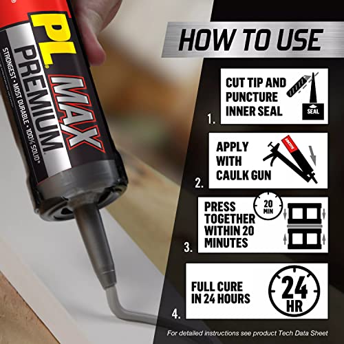 Loctite PL Premium Max Construction Adhesive, 9 fl oz Cartridge, 1 Pack - Versatile Construction Glue for Wood, Concrete, Stone & More - size: 1 Pack