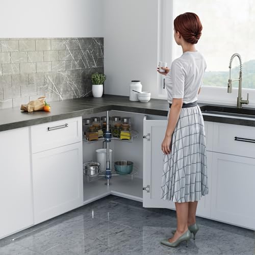 Dowell Base Cabinet Kidney Shape Dia.32 270° Lazy Susan, 2 Shelves, Kitchen Base Corner Cabinet Organizer (Chrome 4001 270 32) - size: Base Cabinet Kidney Shape Dia.32" 270°