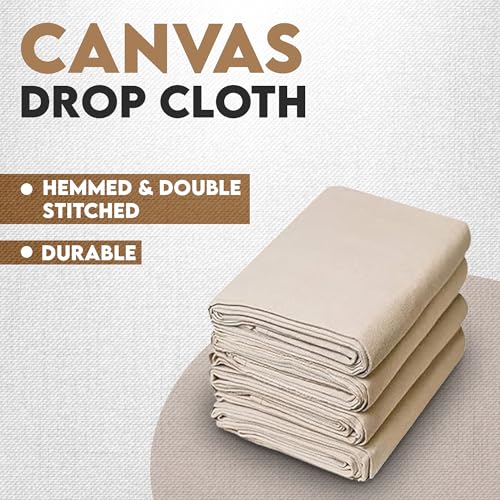 CH Canvas Drop Cloth for Painting (Size 4' x 15' Feet - Pack of 4) Painters Drop Cloth for Painting, Furniture & Floor Protection, All Purpose Thick Canvas tarp with Double Stitched Edges - size: 4' x 15' Feet