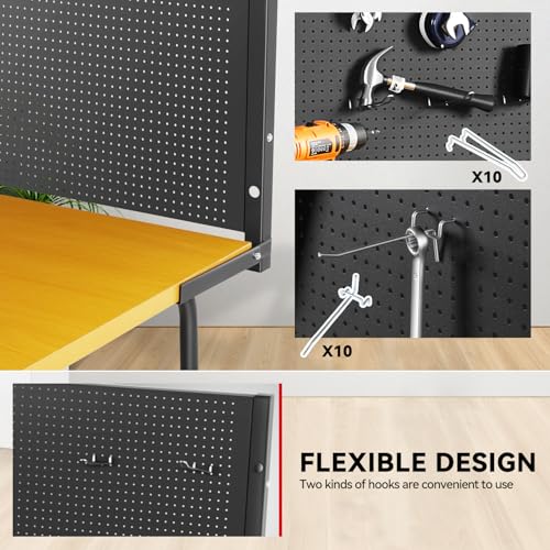Auto Dynasty Workbench with Pegboard Wood Heavy-Duty Tool Work Bench Max Capacity 330LBS Fits Garage and Workshop, 46.6" x 24.8" x 4.1", Yellow
