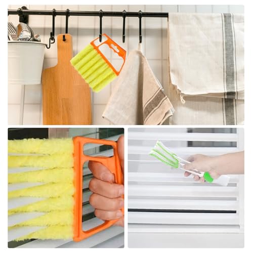 4Pcs Window Venetian Blind Cleaner Duster Tool,Venetian Washable Mini Handheld Brush,7 Fingers Dusting Cleaner and Air Vent Cleaner for Wood Blinds,Air Conditioner Vents,Fans Vents
