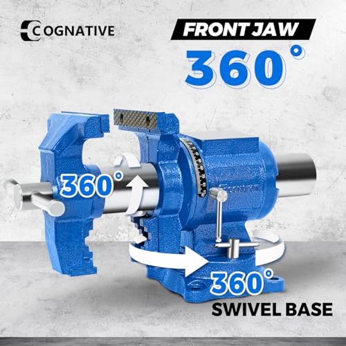 6-Inch Heavy Duty Bench Vise Ductile Iron Bench Vise 360° Multi-Purpose Bench Vice with Anvil, Clamp force 9900lbs, Blue Swivel Vise - size: 6-inch UPG