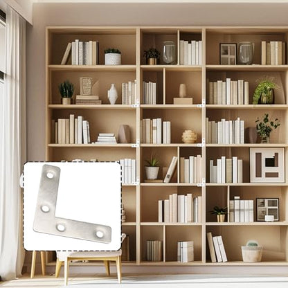 Hordion 10Pcs 2.4 x 2.4 Inch L Shape Bracket Flat Corner Brace (60 X 60mm), Right Angle Bracket Silver Heavy Duty Repair Mending Plates for Wood Furniture Chair Drawer Cabinet - size: 2.4*2.4''/60*60mm