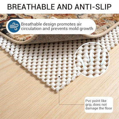 Non Slip Rug Pad Gripper for Hardwood Floors, 4x6 FT Anti Slide Rug Underlay, Eco Safe Odor Free, Cushioned Floor Protector, Cut-to-Size Multi-Purpose Pad - size: 4' x 6' (Rectangular)