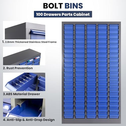 100 Drawers - Part Cabinet, Shelves & Label Stickers - Bolt and Nut Organizer Bolt Bin Cabinets, Durable Steel Tool Storage Cabinet for Garage/Workshop Small Parts/Hardware Organization - style: 100 Drawer