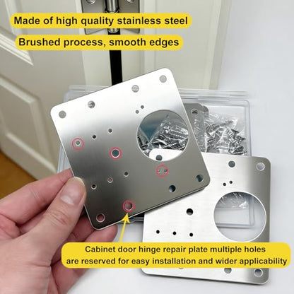 8 PCS Cabinet Hinge Repair Plate - Stainless Steel Cabinet Hinge Repair Replacement Kit,Hinges Repair Fixing Plates with Screw for Kitchen Cupboard Door Locker Cabinet Door