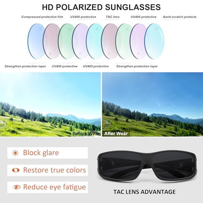 MEETSUN Fit Over Glasses Sunglasses for Men Women,Wrap Around Sunglasses Polarized UV400 Protection - color: A1-black Frame-gray Lens