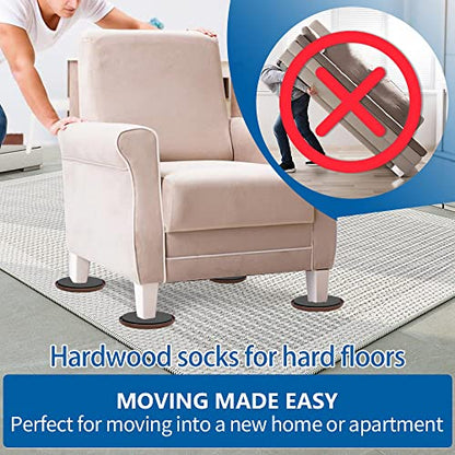 5" Furniture Sliders, 2-in-1 Furniture Movers Sliders with Hardwood Socks, 4+4 Pack - 4 Furniture Sliders for Carpet and 4 Hardwood Socks, Move Your Furniture Easily! - size: 4+4 Pack 5inch (Brown)