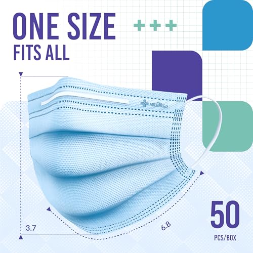 Medtecs Face Mask Disposable – Available in 50 & 2,000 pcs – ASTM Level 1, 3-Ply Breathable, Soft Fit – Adult Size – Ideal for Commuting & Daily Wear - color: 03. Blue, size: Adult - 50PC