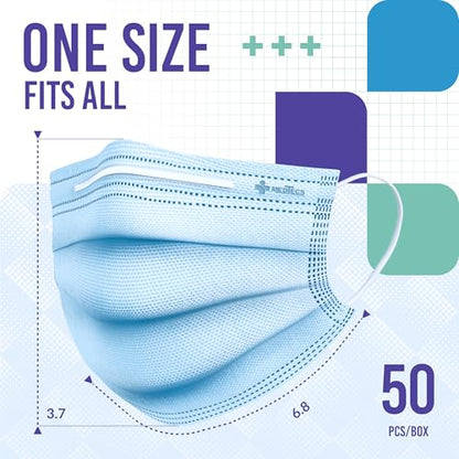 Medtecs Face Mask Disposable – Available in 50 & 2,000 pcs – ASTM Level 1, 3-Ply Breathable, Soft Fit – Adult Size – Ideal for Commuting & Daily Wear - color: 03. Blue, size: Adult - 50PC