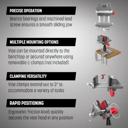 Tipton Best Gun Vise 360 with Swiveling Head Design, Non-Marring Jaw Pads, and Stainless Steel Jaws for Gunsmithing, Gun Cleaning, Scope Mounting