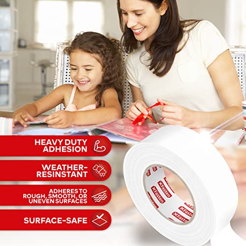 XFasten Double Sided Tape Clear, Removable, 2-Inch by 30-Yards, Ideal as a Gift Wrap Tape, Holding Carpets, and Woodworking - size: 2 Inch x 30-Yards